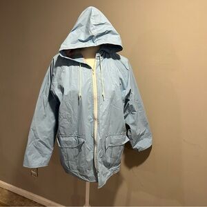 Misty Harbor Hooded Rain Coat Jacket Women's Plaid Lining Sz Small Blue Anytime